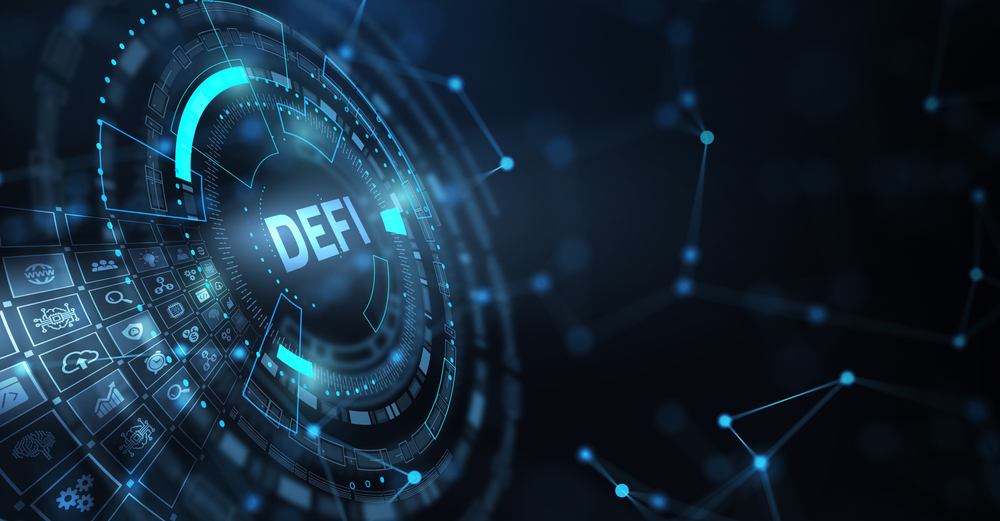 Defi,-decentralized,Finance,On,Dark,Blue,Abstract,Polygonal,Background.,Concept